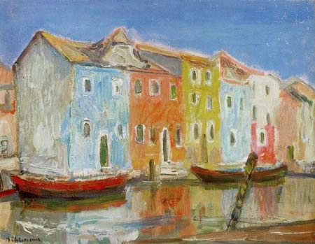 Paesaggio della laguna, 1968, olio su cartone telato, cm 30x40, Napoli, collezione privata